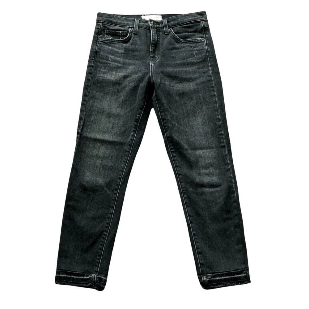 Nili Lotan Jeans 25 Black Mid Rise Raw Hem Distressed Wash Ankle